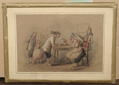 Lot 777 - Attributed to Henry Charles Heath (1829-1898) Caricature Study of Figures beside a Table in an...