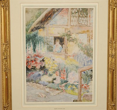 Lot 790 - David Woodlock (1842-1929) Girl at a Cottage Window Feeding Doves Signed, inscribed with the...