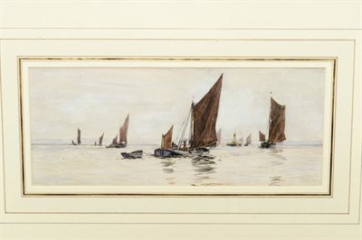 Lot 805 - William Lionel Wyllie R.A., R.I., R.E. (1851-1931) "Thames Barges" Signed, inscribed with the...