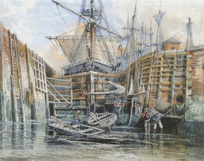 Lot 806 - Henry Valter (fl.1854-1897) "Dry-dock, Weymouth" Signed, inscribed with the artist's name and...