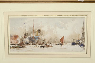 Lot 807 - Charles Edward Dixon R.I. (1872-1934) River Scene with Barges Signed, pencil and watercolour,...