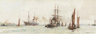 Lot 809 - Charles Edward Dixon R.I. (1872-1934) "Off Tilbury" Signed and inscribed with the title, also...