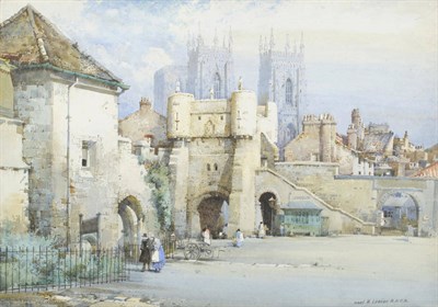 Lot 810 - Noel Harry Leaver A.R.C.A.(Lond) (1889-1951) "Bootham Bar, York" Signed, inscribed with the...