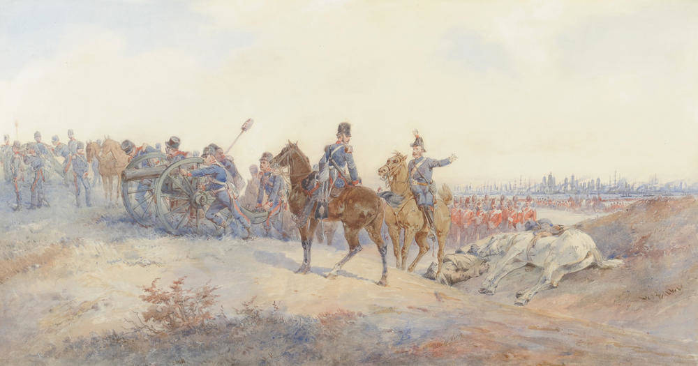 Lot 817 - Orlando Norie (1832-1901) Military Scene with Troops moving into Position on a Battle Field Signed