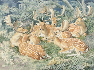 Lot 820 - Charles Frederick Tunnicliffe R.A., R.E., A.R.C.A.(Lond) (1901-1979) "Ring of Fallow Bucks" Signed