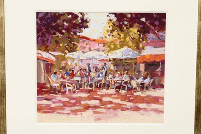 Lot 826 - John Holt (b.1949)  Mediterranean Café Scene Signed, extensively inscribed on a label verso,...