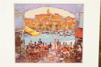 Lot 827 - John Holt (b.1949)  "Bohemia", figures seated at a café Signed, inscribed with the title...