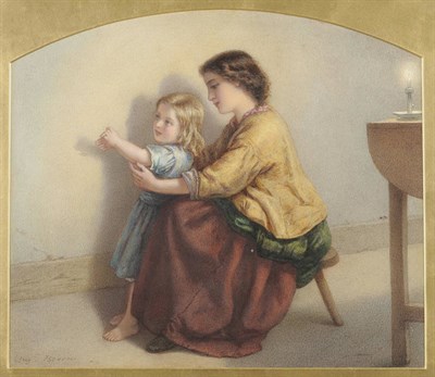 Lot 843 - August Jules Bouvier N.W.S. (1827-1881) Mother and Child in a Candlelit Interior, the child...