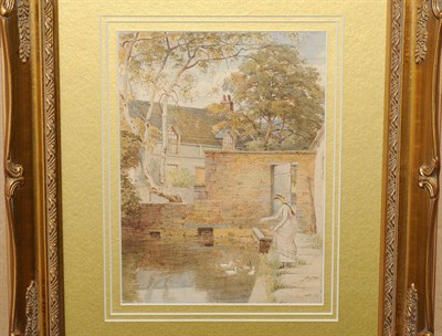 Lot 845 - Charles Edward Wilson (1853-1941) Girl Feeding Ducks beside a Pond Signed and dated 1883,...