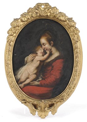 Lot 862 - Continental School (17th/18th century) Madonna and Child, the Madonna wearing a red dress, the...