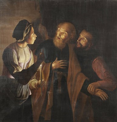 Lot 864 - Follower of Gerrit van Honthorst (18th/19th century) Dutch "The Denial of St Peter" Bears a...