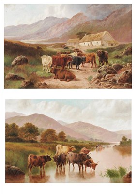 Lot 884 - William Perring Hollyer (1834-1922) "In the Lowlands"; "A Highland Farm" Both signed, also...