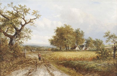 Lot 889 - Joseph Thors (fl.1863-1900) Summer Landscape with a Figure on a Path beside a Cornfield Signed, oil