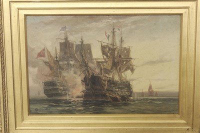 Lot 897 - English School (19th/20th century) Naval Battle with Ships of the Line in the Distance Signed...