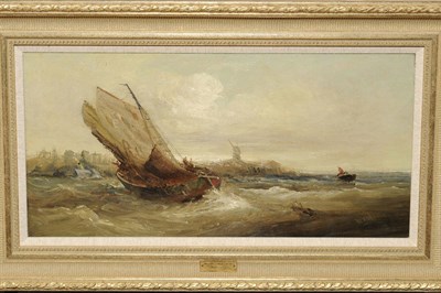 Lot 905 - William Edward Webb (1862-1903) "Returning to Harbour in Stormy Seas" Signed, inscribed with...