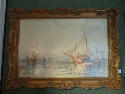 Lot 906 - Frank Wasley (1854-c.1930) Venetian Fishing Boats Signed, oil on canvas, 41cm by 61cm