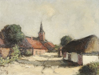 Lot 914 - Jacob Smits (1856-1928) Belgian "Dutch Village" Signed, inscribed on an exhibition label verso with