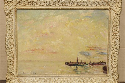 Lot 915 - John Michaux (1876-1956) Belgian "Matin Sur l'Escaut" Signed, signed and extensively inscribed with