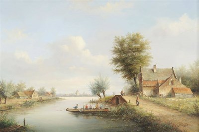 Lot 917 - Leon Arie Feyen (20th/21st century) "The Ferry", Dutch river landscape Signed, oil on panel,...