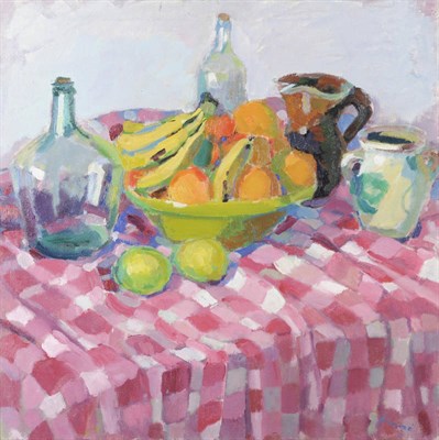 Lot 921 - Rafael Monzó (b.1952) Spanish  "Bodegon" Signed, inscribed with the artist's name, the date (19)90