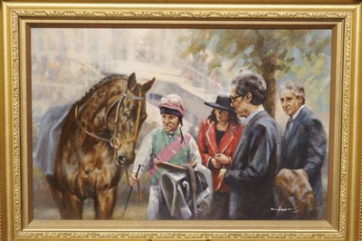 Lot 932 - Graham Isom (b.1945)  "The Prix de L'Arc de Triomphe, Longchamp, 5th October 1986", Guy Harwood...