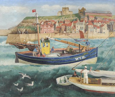 Lot 948 - Richard Ernst Eurich R.A., N.E.A.C. (1903-1992) Fishing Boats entering Whitby Harbour with...