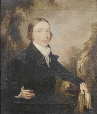 Lot 954 - Attributed to John Perry (b.1767-after 1841 Portrait of a Young Man, half length, holding a book in