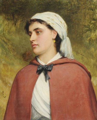 Lot 970 - Charles Sillem Lidderdale R.B.A. (1831-1895) Country Girl, half length, wearing a shawl and...