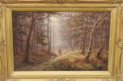 Lot 985 - William Mellor (1851-1931) "The Gamekeeper, Bilton Woods, Nr Knaresborough, Yorkshire" Signed,...