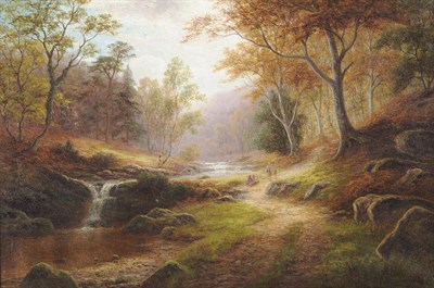 Lot 986 - William Mellor (1851-1931) "Woodland Brook Nr Barden Tower, Wharfedale" Signed, inscribed with...