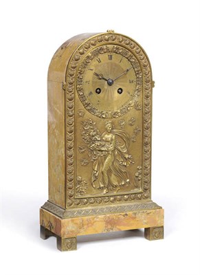 Lot 995 - A Sienna Marble Striking Mantel Clock, circa 1900, the arched case with gilt metal mounts to...