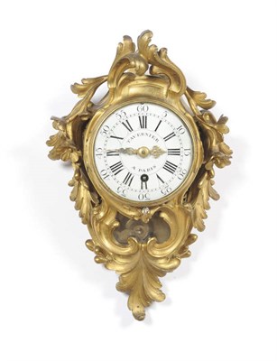 Lot 1002 - A Small Gilt Metal Cartel Wall Timepiece with Pull Repeat, signed Tavernier, A Paris, circa...