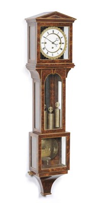 Lot 1008 - A Mahogany Quarter Striking Wall Clock, 20th Century, the nicely figured case with an architectural