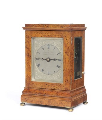 Lot 1011 - A Yewwood Striking Five Glass Table Clock, Penlington & Batty, the nicely figured case with...