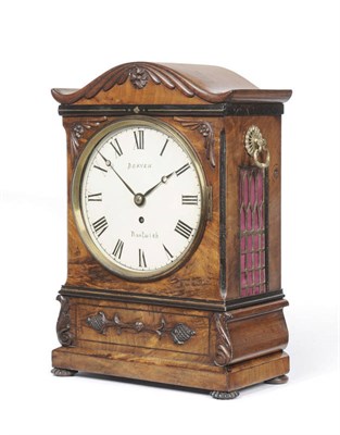 Lot 1015 - A Rosewood Bracket Timepiece, Beaven, Nantwich, circa 1840, the arched top with applied carved...