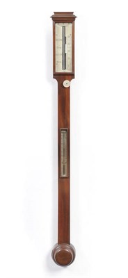 Lot 1025 - A Mahogany Stick Barometer, circa 1870, the case with a caddied top, the concealed mercury tube...