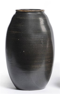 Lot 1038 - A Martin Brothers Stoneware Vase, black glaze showing throwing lines, inscribed 11-1907 Martin Bros