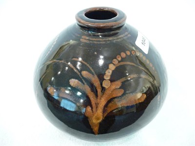 Lot 1048 - David Andrew Leach (1911-2005): A Stoneware Ovoid Vase, tenmoku glaze with brush stroke decoration