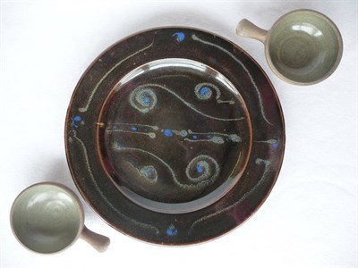 Lot 1050 - Ray (Alfred Raymond) Finch (b.1914): A Stoneware Dish, with glaze-trailed decoration, impressed Ray