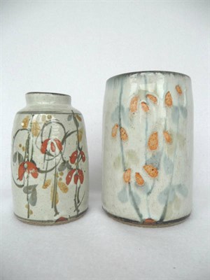 Lot 1051 - Colin Kellam (b.1942): A Stoneware Brush Pot, oatmeal glaze with painted decoration, impressed...