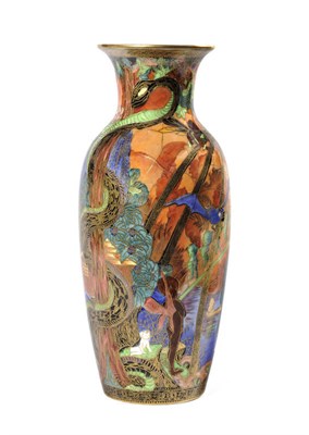 Lot 1052 - A Wedgwood Fairyland Lustre "Tree Serpent/Imps on a Bridge" Vase, circa 1925, pattern number Z5360