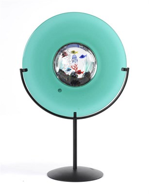 Lot 1063 - A Murano Marine Aquarium Sculpture, the outer green glass disc encompassing clear glass with...