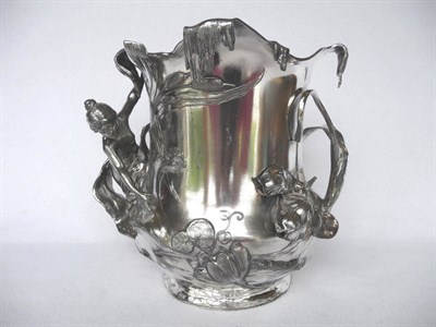 Lot 1068 - An Art Nouveau WMF Electroplated Wine Cooler, applied with a nude water nymph reaching into the...