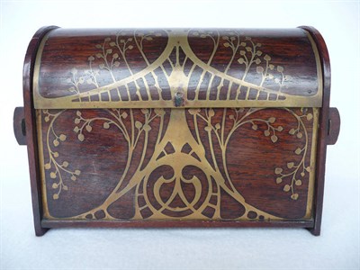 Lot 1069 - A Continental Art Nouveau Brass-Inlaid Rosewood Stationary Box, the dome hinged lid and front...