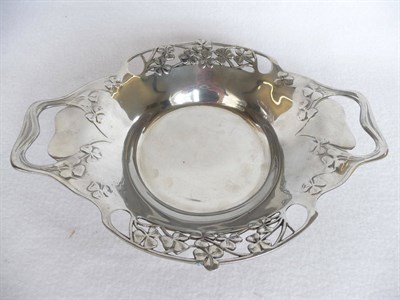 Lot 1075 - A Liberty & Co Tudric Pewter Twin-Handled Dish, with pierced shamrock borders and heart motifs,...