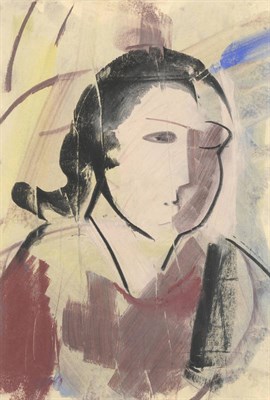 Lot 1077 - Mary Stork (1938-2007) "Lu", abstract portrait of a girl's head and shoulders Signed and dated...