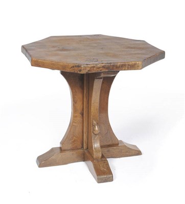 Lot 1085 - A Robert "Mouseman" Thompson Burr Oak Octagonal Top Coffee Table, on a cruciform base, with...