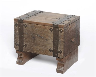 Lot 1089 - A Robert "Mouseman" Thompson Oak Box, the box constructed from a single piece of timber with hinged