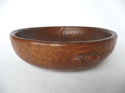 Lot 1098 - A Robert "Mouseman" Thompson Oak Fruit Bowl, with carved mouse signature running around the...