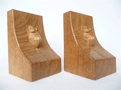 Lot 1101 - A Pair of Robert "Mouseman" Thompson Oak Bookends, each carved with a mouse, 14.5cm (post 1955)